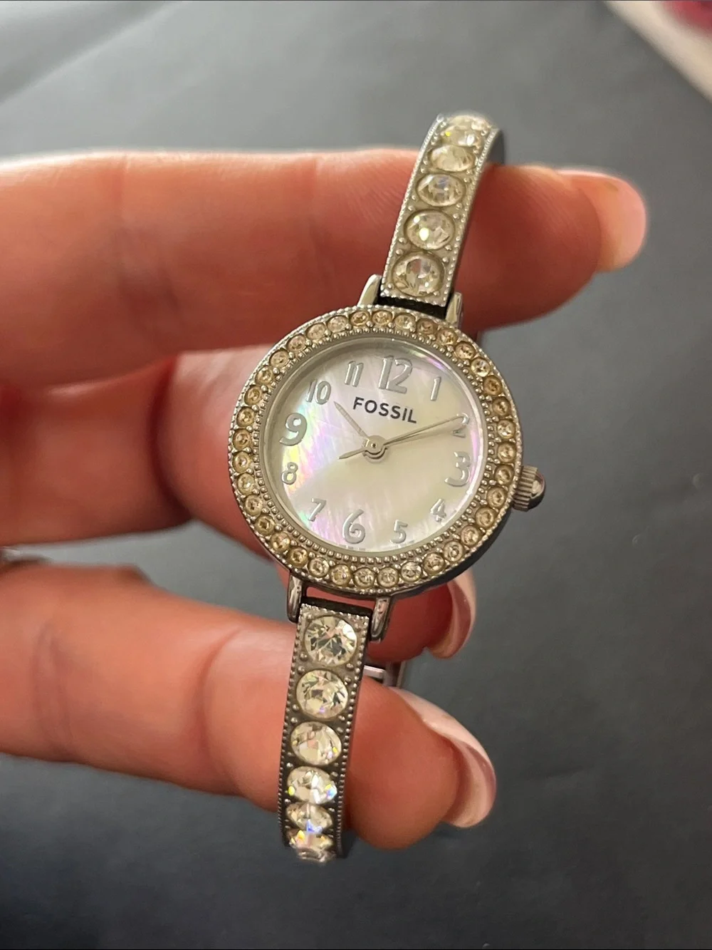 Fossil F2 Silver Crystal Bangle Watch with Mother-of-Pearl Dial ES-1636